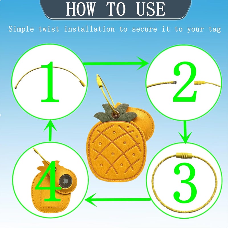 ZOUITY CuteLeather Luggage Tag Holder with Airtag Case Set,Hidden Compartment for AirTag Travel Suitcase Tracking Case with Stainless Steel Loop,Name ID Label(Pineapple) - Image 4